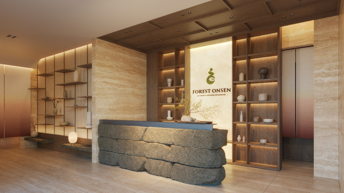 Sảnh tổ hợp chăm sóc sức khỏe Onsen Clubhouse tại Forest Onsen.