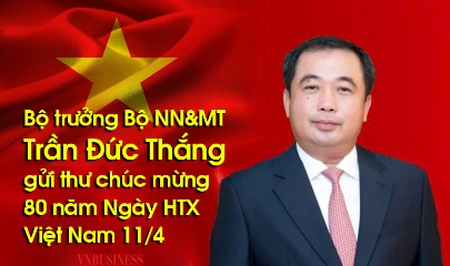 Bộ trưởng Bộ NN&MT Trần Đức Thắng gửi thư chúc mừng 80 năm Ngày HTX Việt Nam 11/4