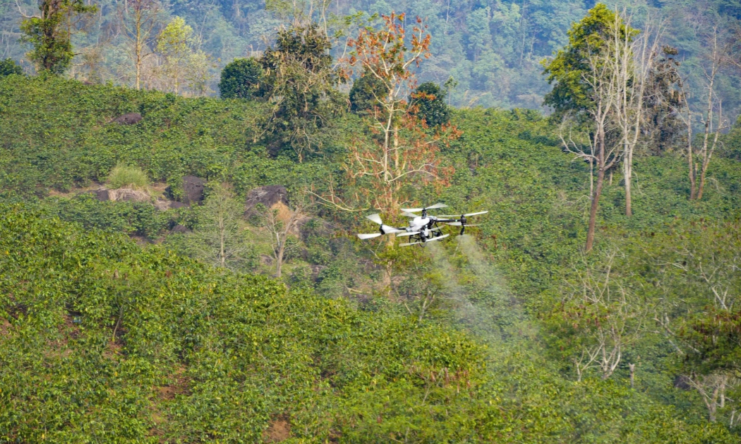 Thiết bị bay không người lái thử nghiệm trong canh tác nông nghiệp.