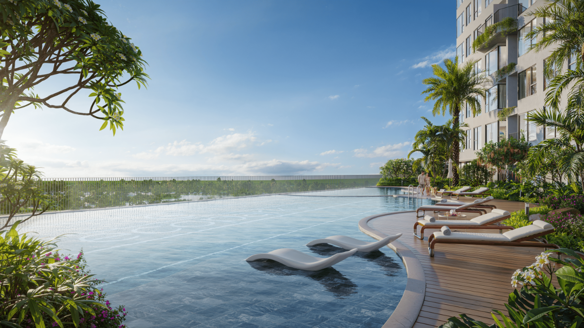 Bể bơi vô cực điện phân muối tại Forest Onsen.