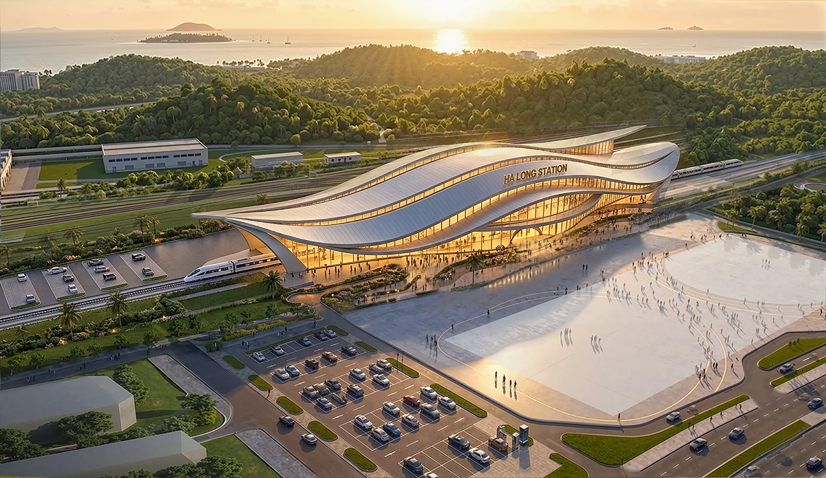 Mô phỏng Nhà ga đường sắt tốc độ cao tại điểm cuối Hạ Long, Quảng Ninh.