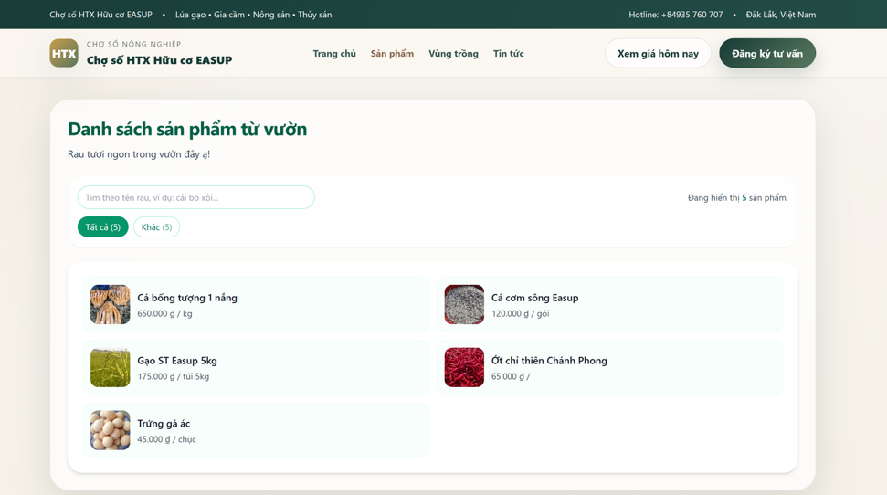 Liên kết các sản phẩm vào chợ số thực hiện các giao dịch thực tế.
