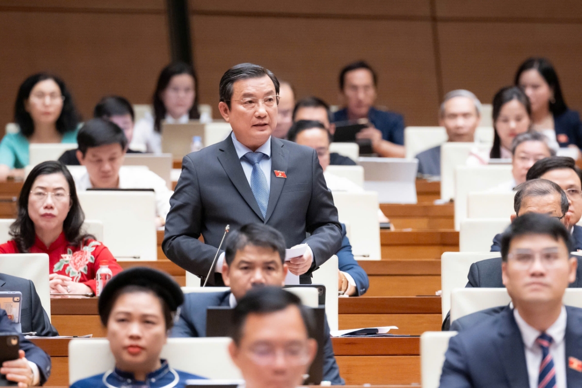 ĐBQH Phạm Trọng Nhân, đoàn ĐBQH TP HCM phát biểu trước Quốc hội chiều 20/4.