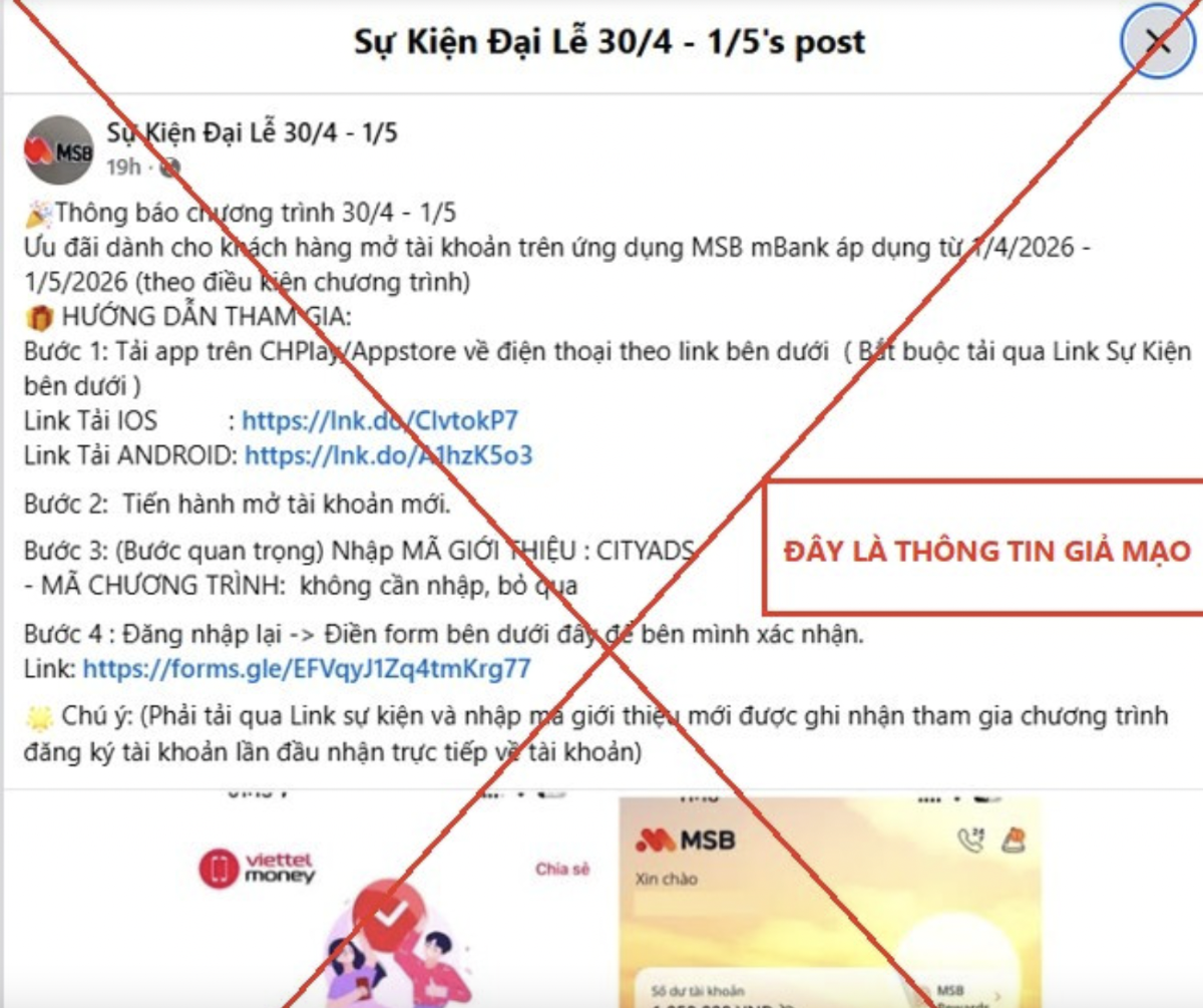 Trang web giả danh ngân hàng MSB.