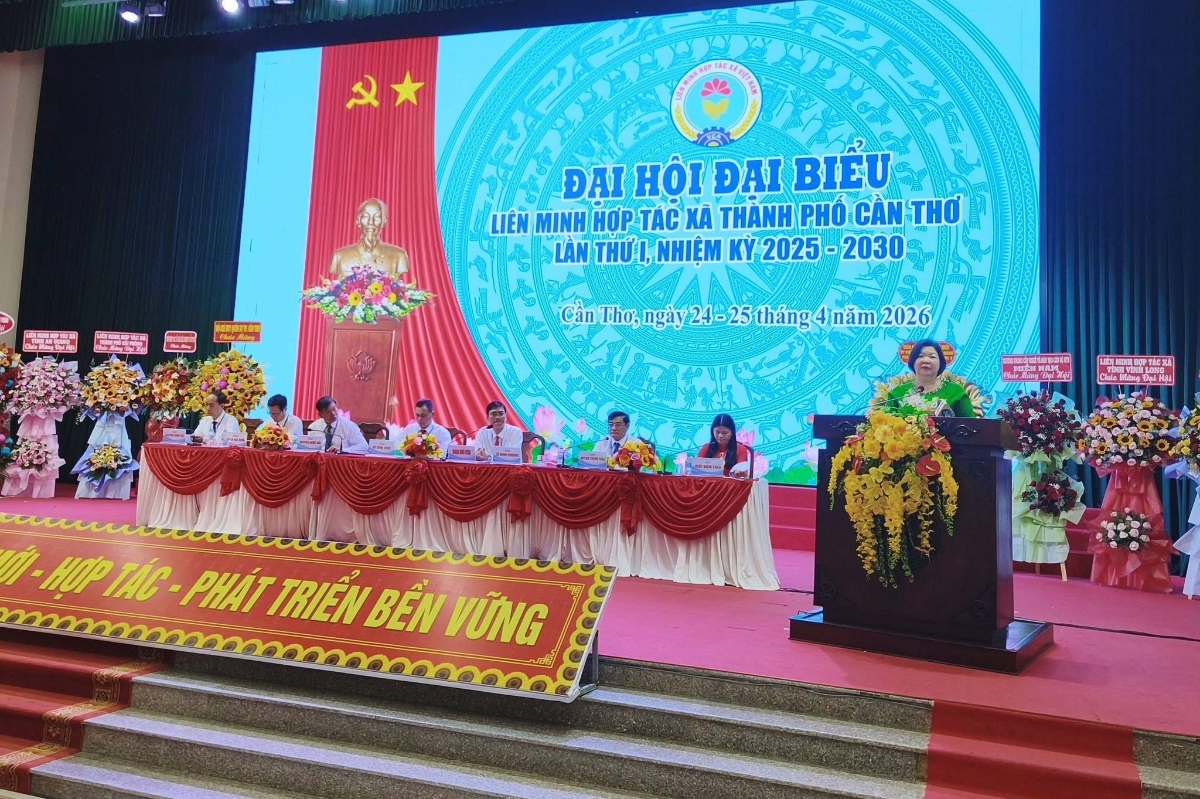 Chủ tịch Liên minh HTX Việt Nam Cao Xuân Thu Vân phát biểu tại đại hội.