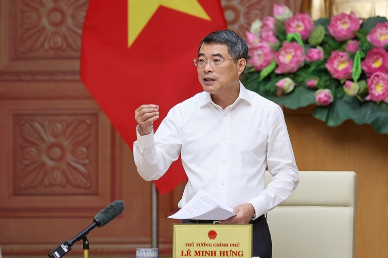Thủ tướng Lê Minh Hưng phát biểu kết luận tại buổi làm việc với Ngân hàng Nhà nước - Ảnh: VGP