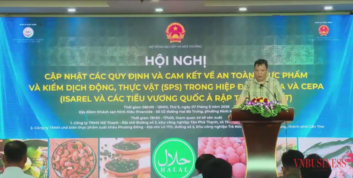 TS. Ngô Xuân Nam, Phó Giám đốc Văn phòng SPS Việt Nam phát biểu khai mạc hội nghị "Cập nhật các quy định và cam kết về an toàn thực phẩm và kiểm động, thực vật (SPS) trong Hiệp định VIFTA, CEPA"