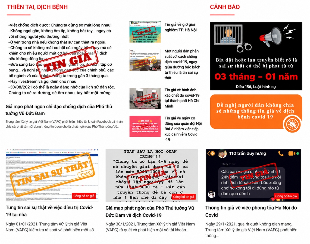 Tin giả liên quan đến dịch bệnh Covid - 19 được Trung tâm Xử lý tin giả Việt Nam công bố