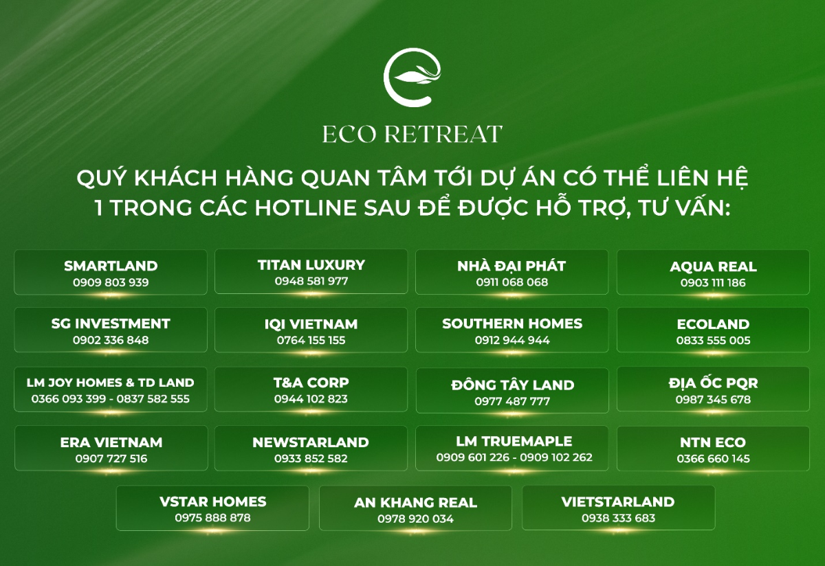 Các đại lý chính thức của Eco Retreat.