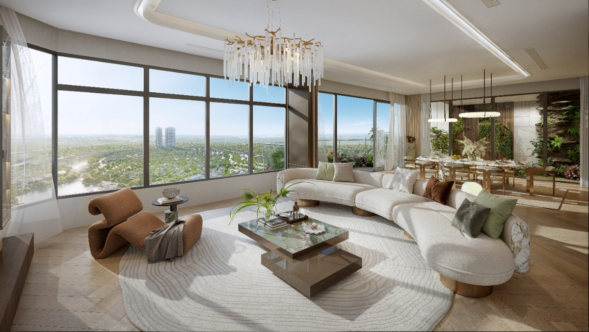 Phòng khách với tầm view khoáng đạt.