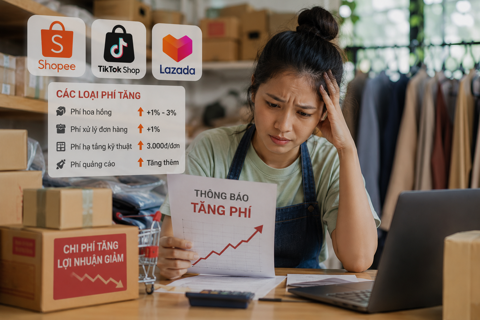Người bán online thêm áp lực khi các sàn TMĐT đồng loạt tăng phí.