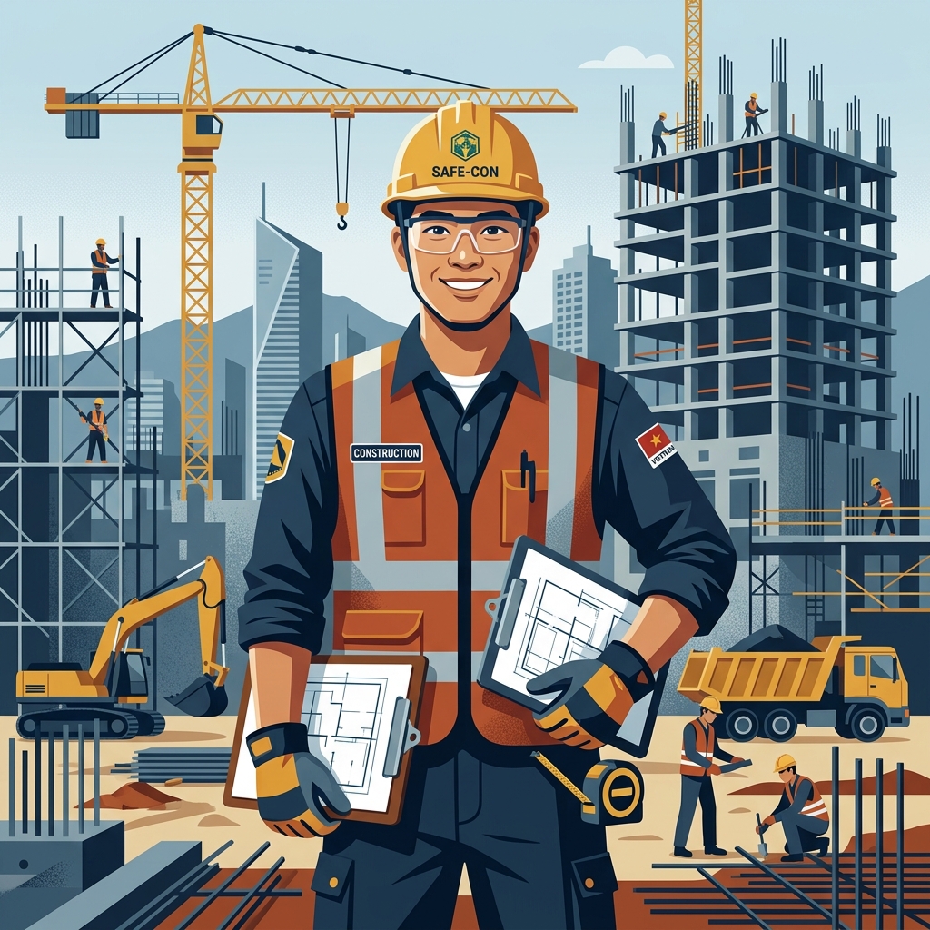 Người lao động đội mũ bảo hộ lao động