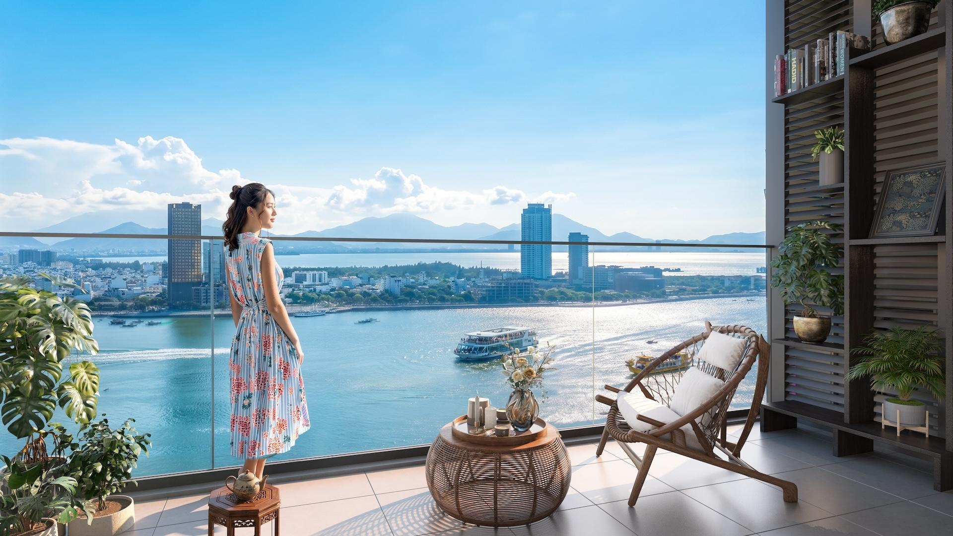 Tầm nhìn đắt giá bao quát sông - biển - phố tạo nên sức hút của căn hộ Symphony 5. Ảnh: Sun Property.