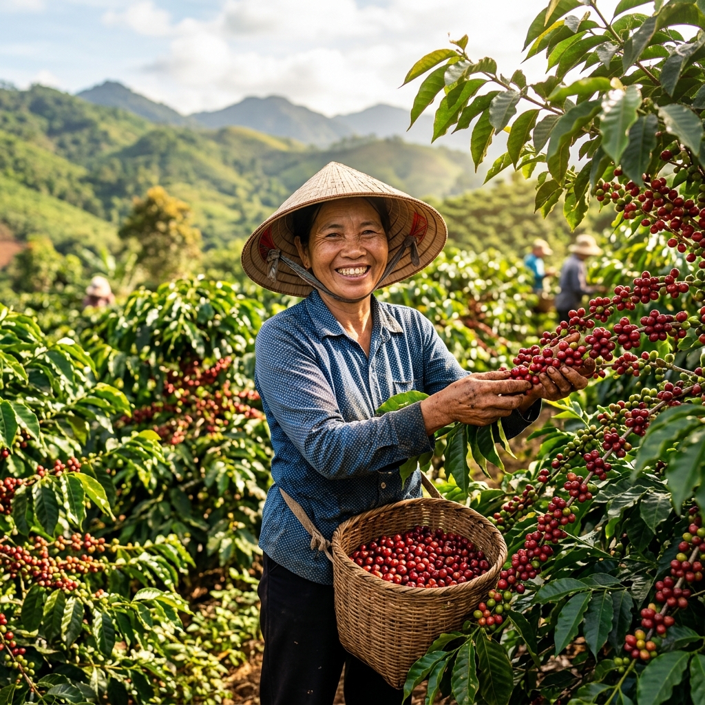 Nông dân thu hoạch cà phê Quảng Trị