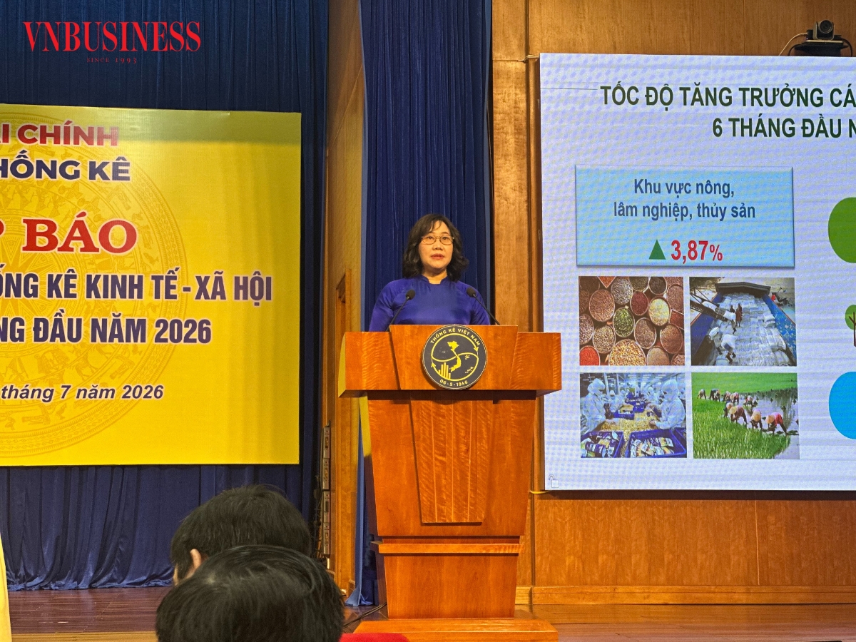 Cục trưởng Cục Thống kê Nguyễn Thị Hương tại họp báo công bố báo cáo tình hình kinh tế - xã hội quý II và 6 tháng đầu năm 2026.