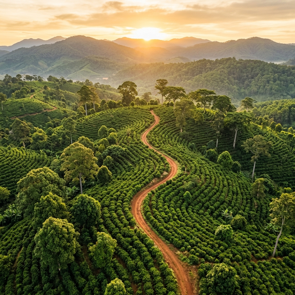 Đồi cà phê hữu cơ xen canh mắc ca Lâm Đồng