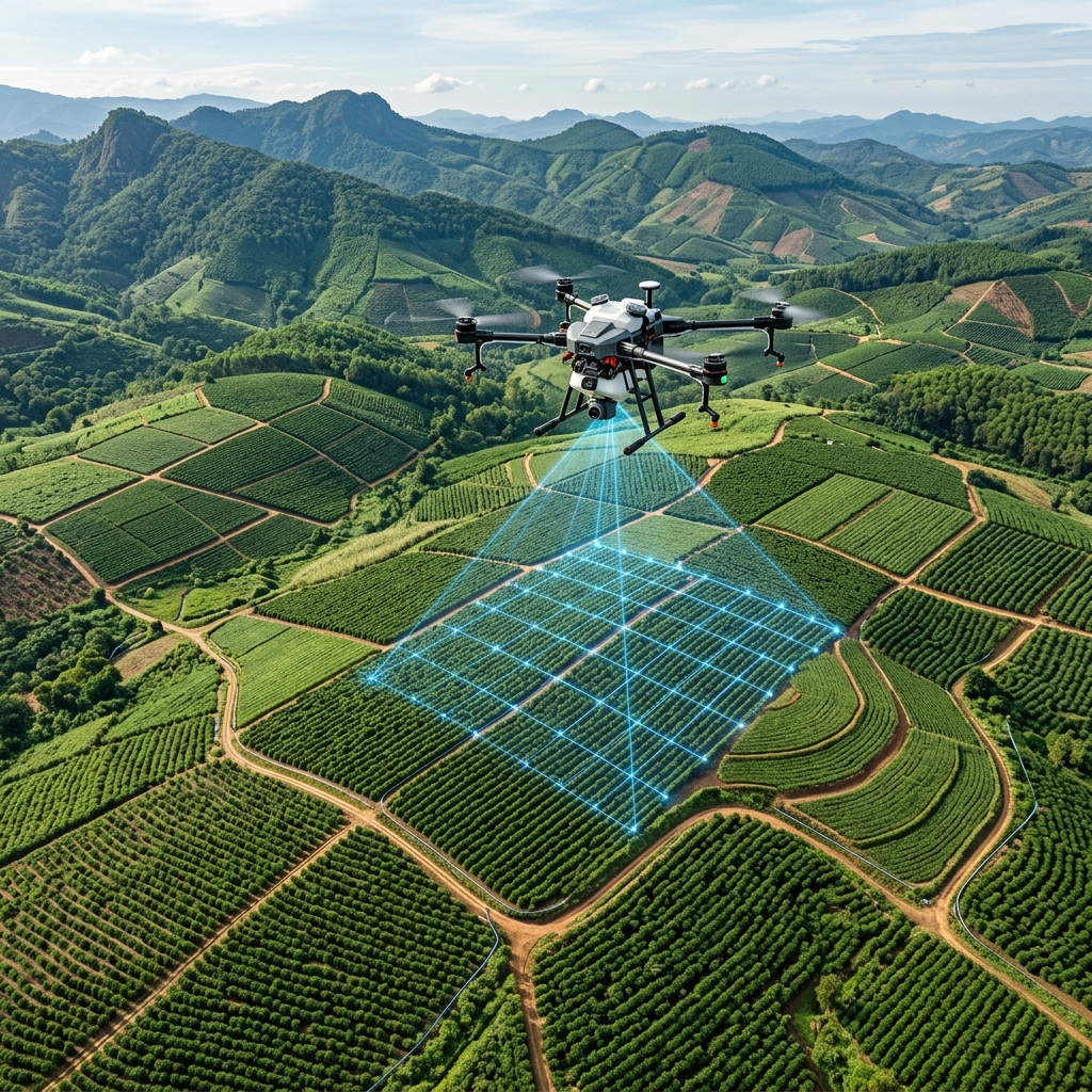 Drone quét hồng ngoại phân tích đất trồng cà phê