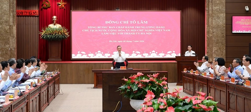 Tổng Bí thư, Chủ tịch nước Tô Lâm chủ trì cuộc làm việc với Thành ủy Hà Nội. Ảnh: nhandan.vn