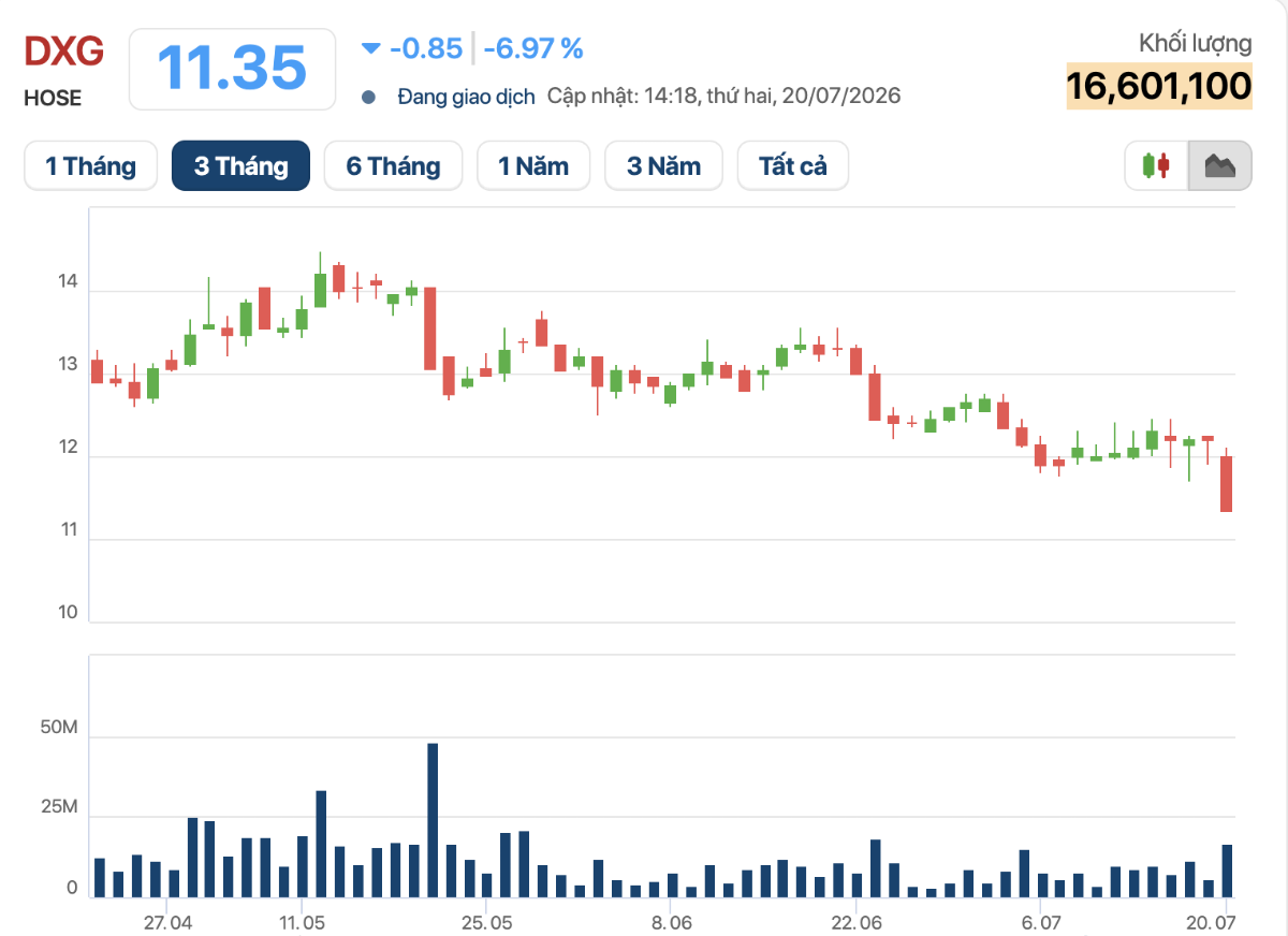 Cổ phiếu DXG giảm sàn trong phiên 20/7.