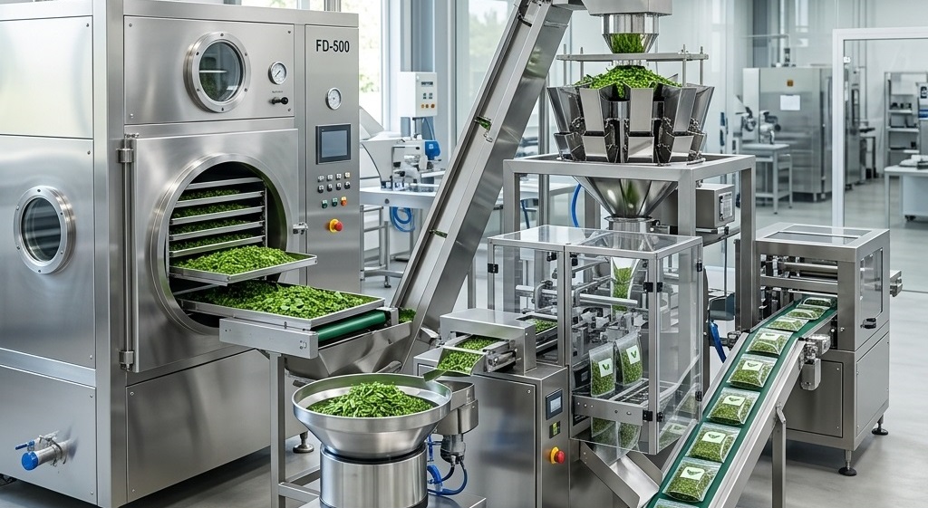 Dây chuyền sấy lạnh và đóng gói trà tự động hiện đại