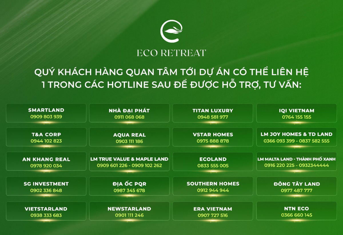 20 đại lý chính thức phân khu Rừng Phượng, Eco Retreat.