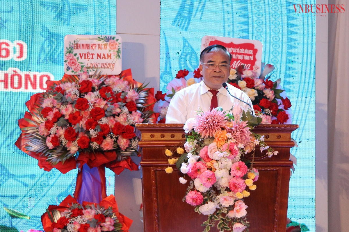Ông Ngô Ngọc Khánh - Chủ tịch Liên minh HTX TP Hải Phòng phát biểu tại Lễ Kỷ niệm.