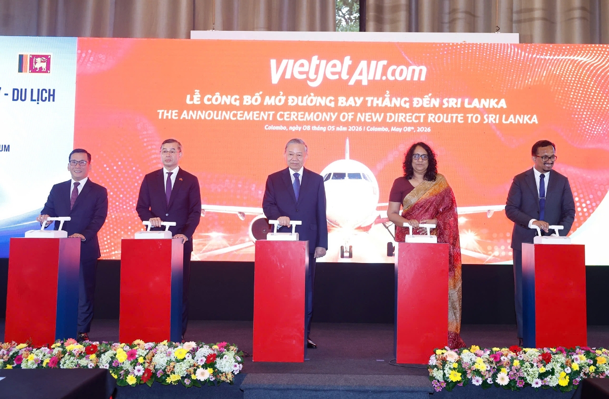Vietjet chính thức công bố đường bay thẳng giữa TP.Hồ Chí Minh và Colombo trước sự chứng kiến của Tổng Bí thư, Chủ tịch nước Tô Lâm và Thủ tướng Sri Lanka Harini Amarasuriya.