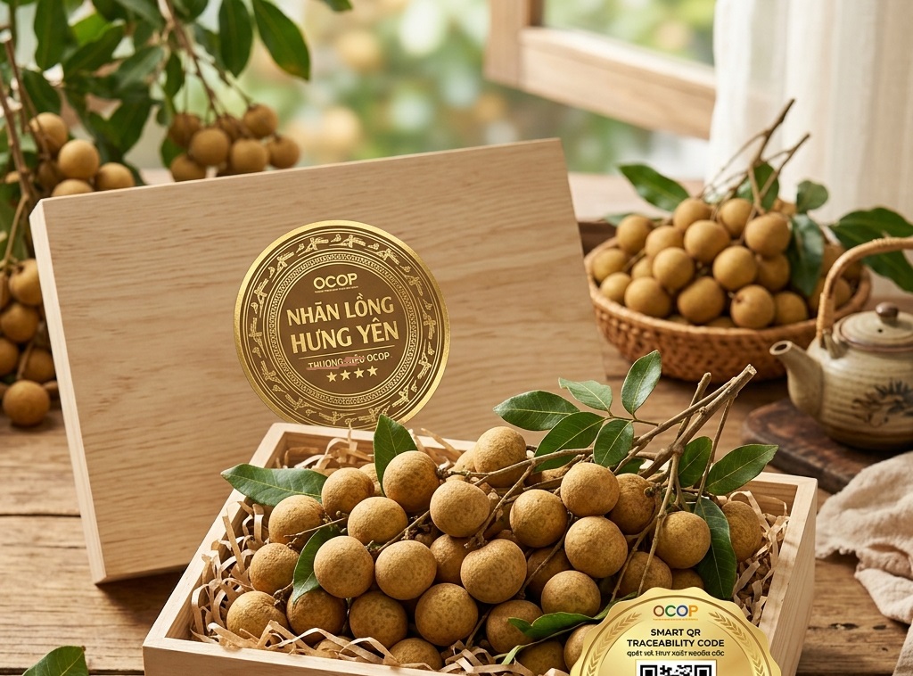 Sản phẩm Nhãn đặc sản Hiệp Cường tem QR OCOP 4 sao