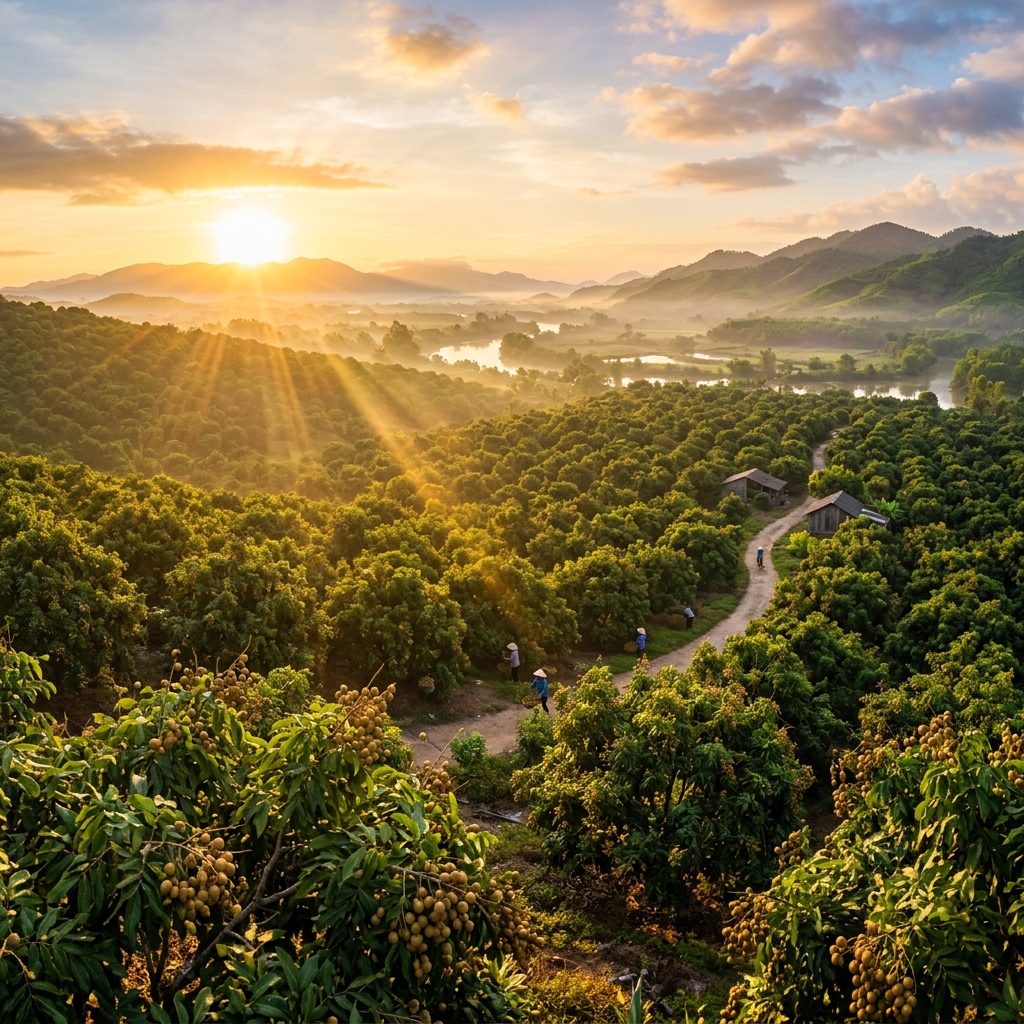 Bình minh trên vườn nhãn Hưng Yên