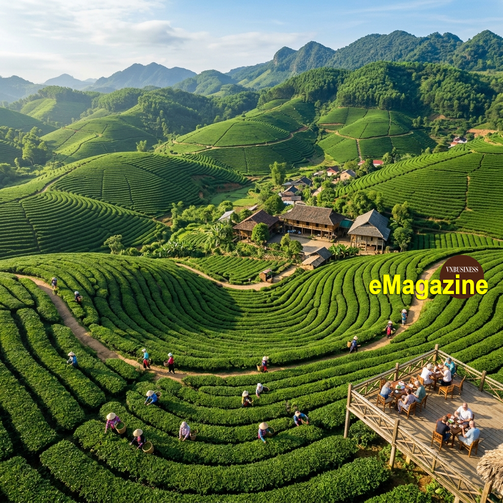Drone toàn cảnh đồi chè Thái Nguyên du lịch trải nghiệm