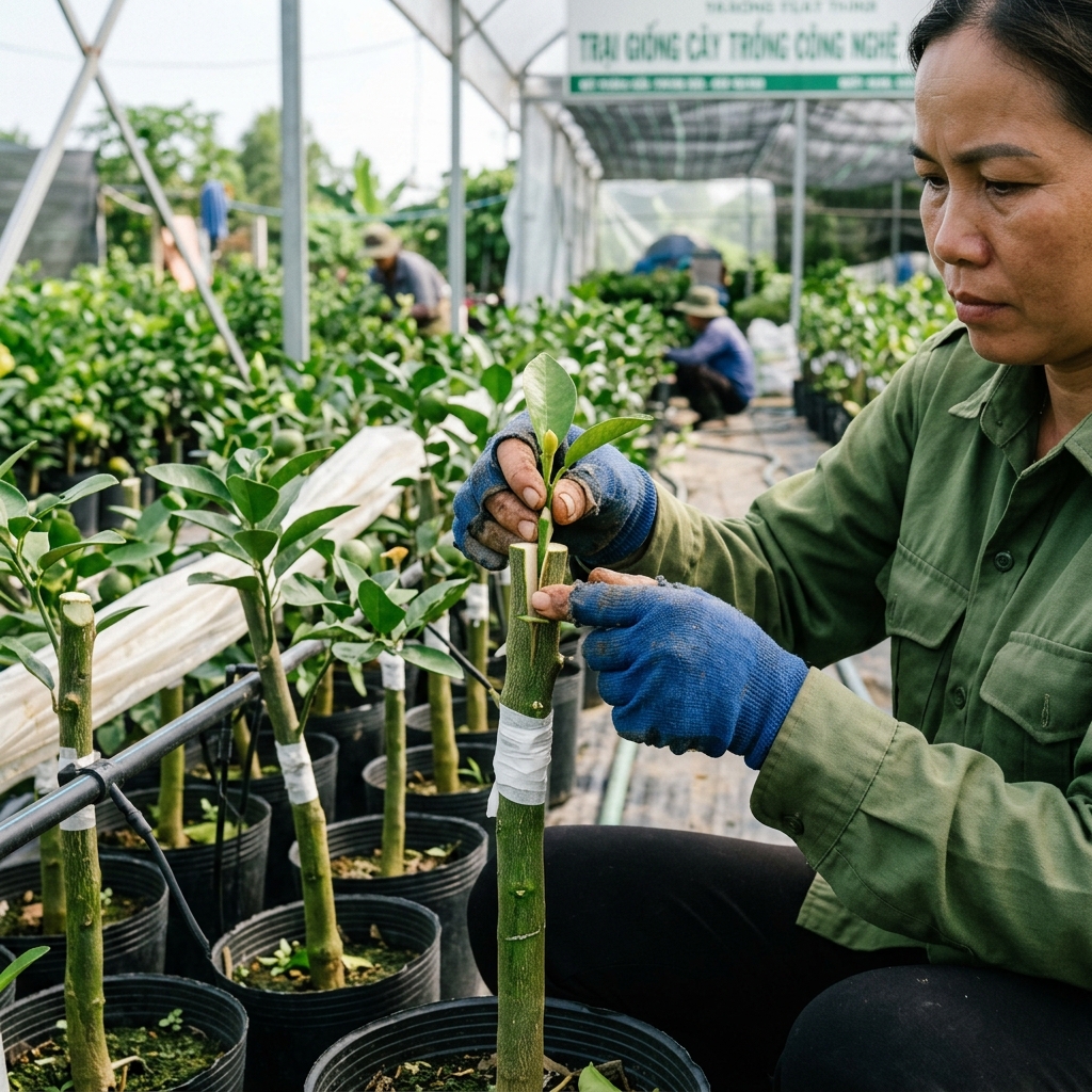 Kỹ thuật ghép mắt chanh vàng Úc trên cây bưởi