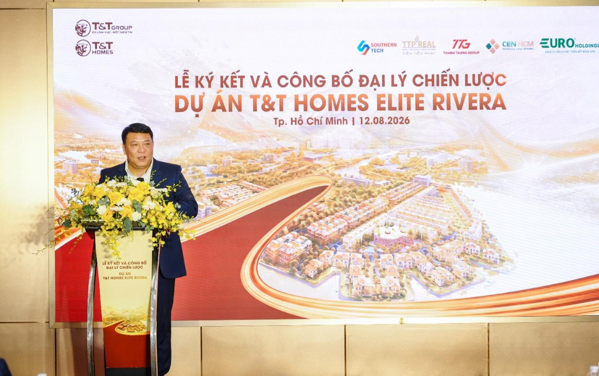 Ông Hoàng Việt Cường, Tổng Giám đốc T&T Homes phát biểu tại lễ ký kết. (Ảnh: Anh Chiến)