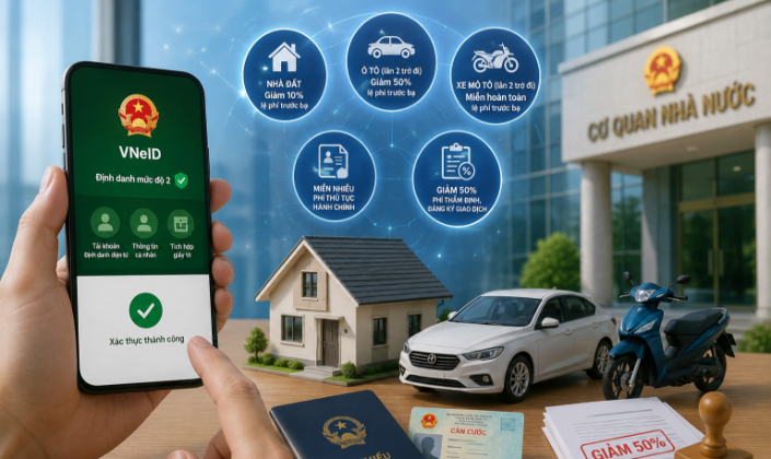 Miễn lệ phí trước bạ xe máy và giảm 50% phí ô tô cho công dân có định danh mức độ 2?