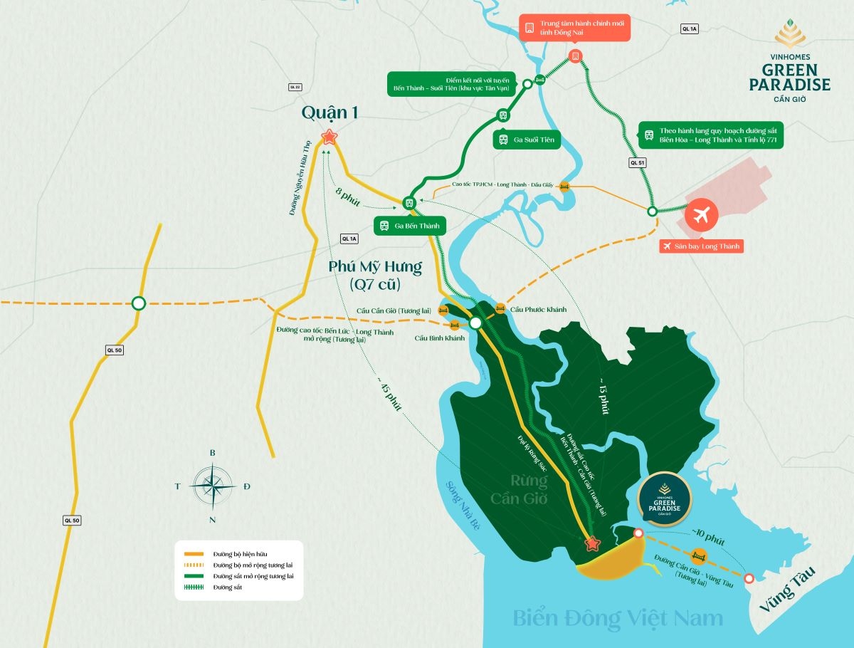 Mạng lưới giao thông đa phương thức đưa Cần Giờ nói chung, Vinhomes Green Paradise nói riêng trở thành tâm điểm giao thương mới của TP.HCM.