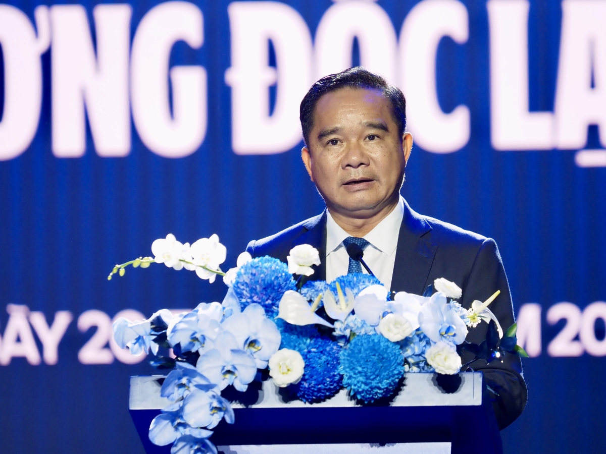 Chủ tịch UBND TP.HCM Nguyễn Văn Được phát biểu tại Lễ kỷ niệm 50 năm ngày thành lập và đón nhận Huân chương Độc lập hạng Nhất của Vinamilk. Ảnh: Vi Nam