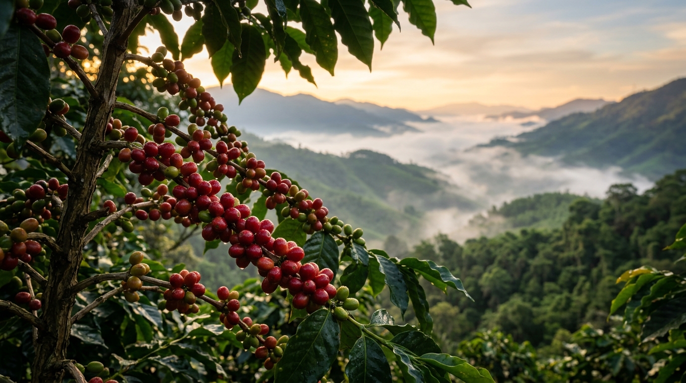 Toàn cảnh sương sớm Cà phê Trường Sơn
