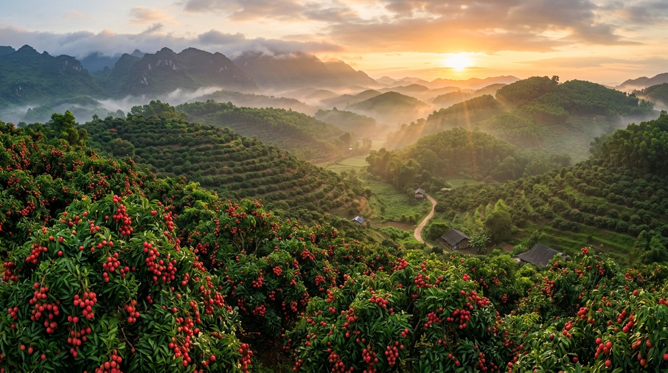 Vùng nguyên liệu vải thiều Lục Ngạn ngút ngàn của HTX Hồng Xuân