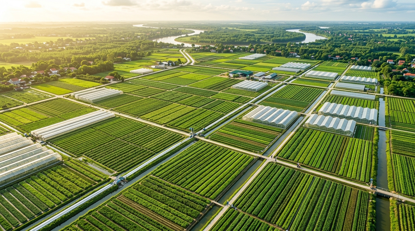 Vùng rau công nghệ cao HTX Văn Giang nhìn từ trên cao