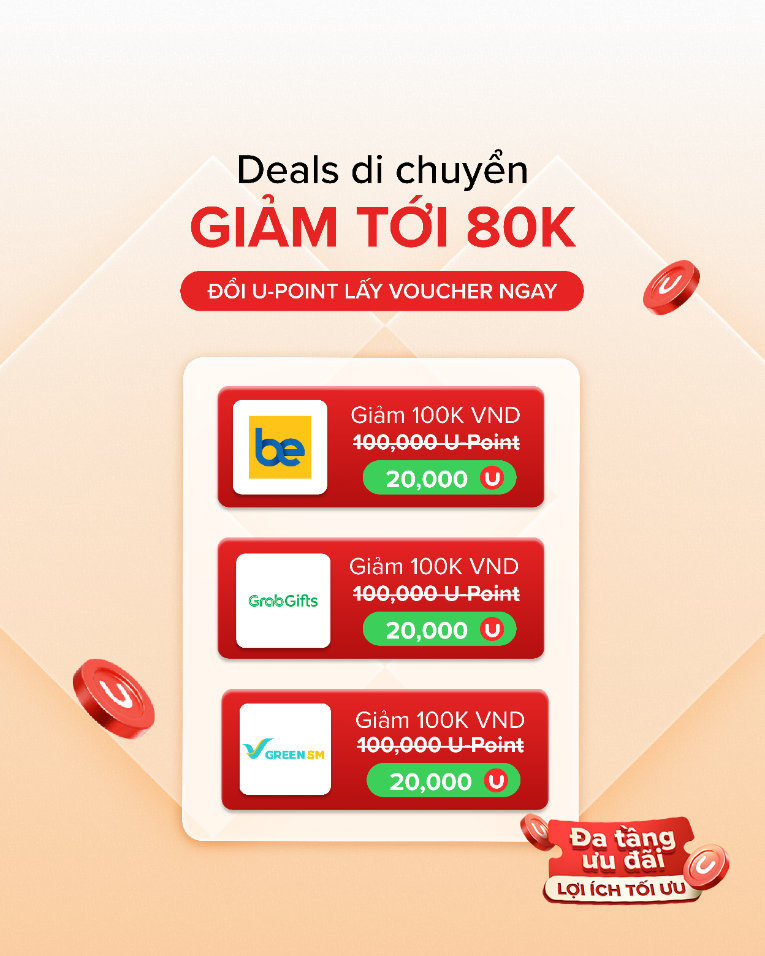 Khách hàng có thể lựa chọn voucher từ GrabGifts, beTransport và Green SM với mức ưu đãi lên tới 80%, phù hợp cho hành trình tới sân Mỹ Đình hoặc những điểm hẹn xem bóng đá.