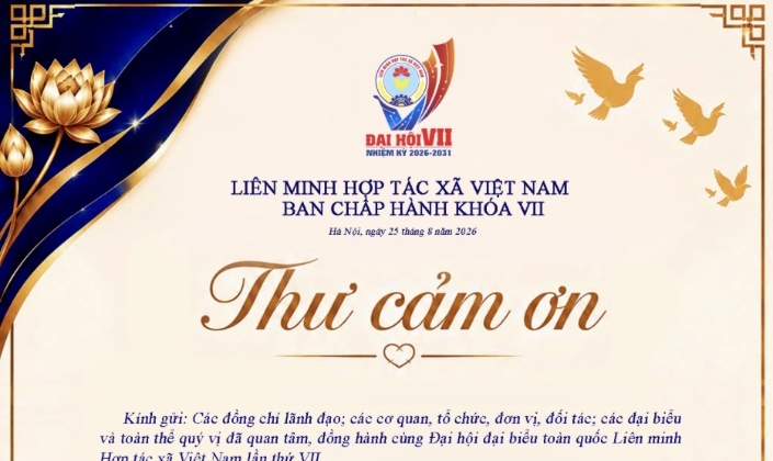 Chủ tịch Liên minh HTX Việt Nam gửi thư cảm ơn sau Đại hội VII