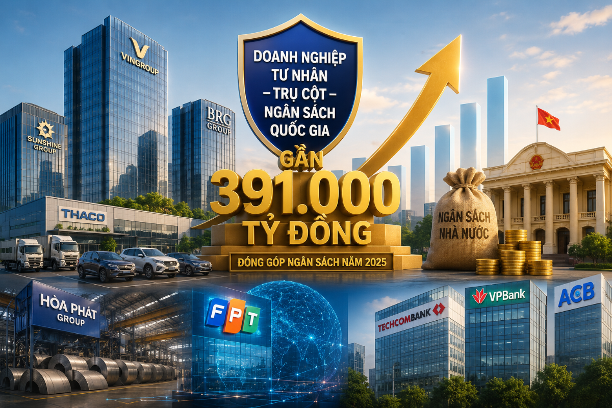 100 doanh nghiệp tư nhân nộp ngân sách năm 2025 đạt hơn 390.700 tỷ đồng, tăng trưởng 60% so với năm trước.
