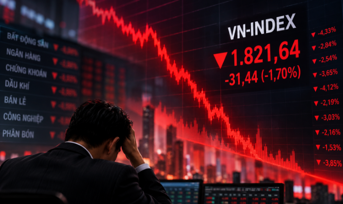 Cú đảo chiều cuối phiên: VN-Index lao dốc hơn 31 điểm, sắc đỏ phủ diện rộng
