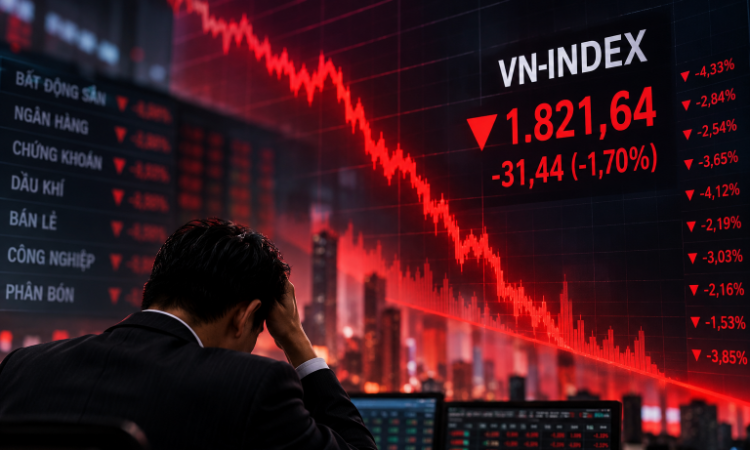 Cú đảo chiều cuối phiên: VN-Index lao dốc hơn 31 điểm, sắc đỏ phủ diện rộng