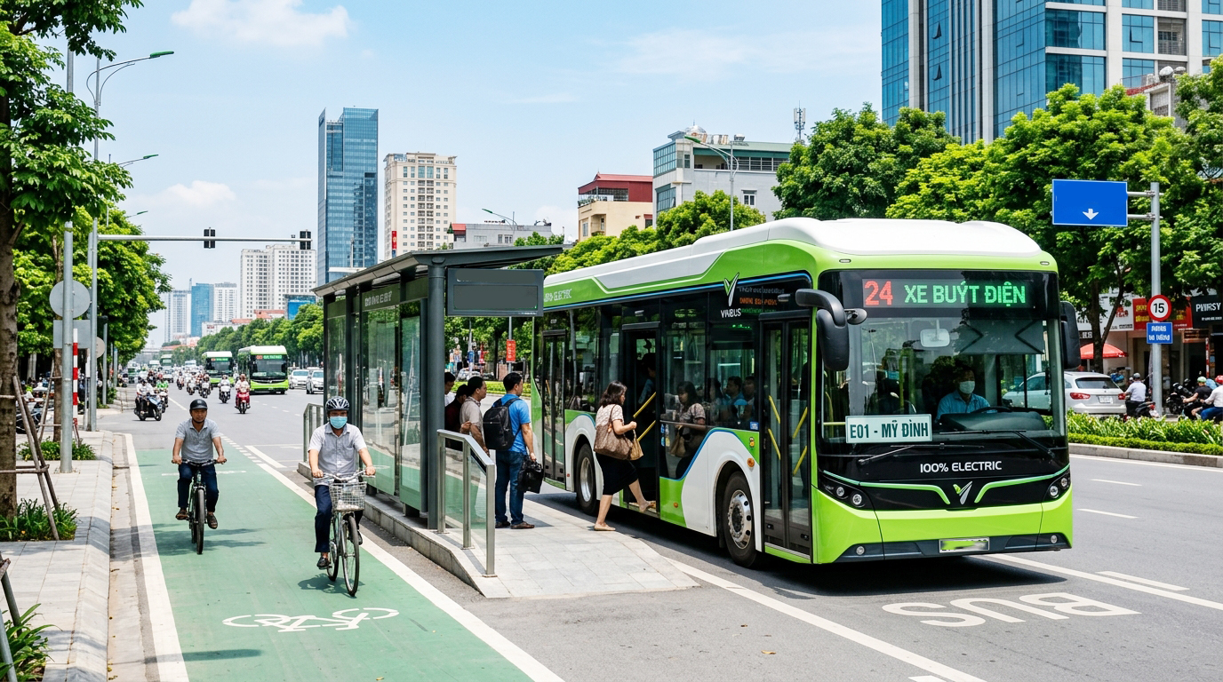 Tuyến xe buýt điện công cộng thân thiện môi trường lăn bánh tại Thủ đô Hà Nội
