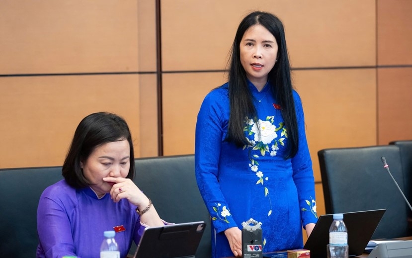 Bà Trần Lan Phương, Phó Chủ tịch Thường trực Hội LHPN Việt Nam, đại biểu Quốc hội đoàn Hải Phòng, phát biểu tại phiên thảo luận tổ chiều 8/4.