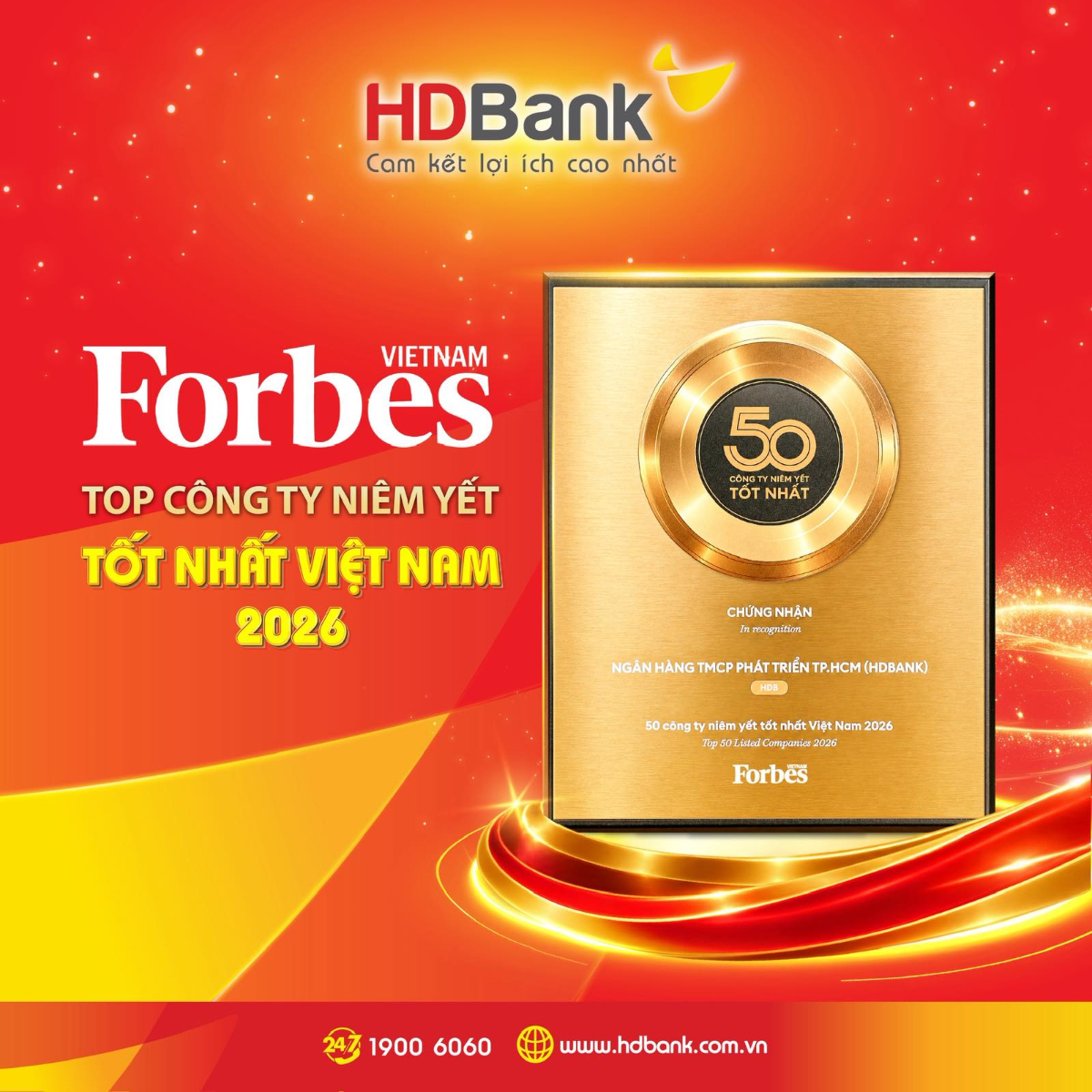 HDBank tiếp tục vào top 50 Forbes Việt Nam.