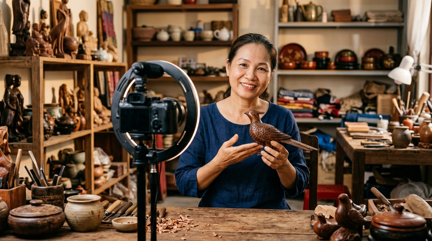Minh họa livestream giới thiệu sản phẩm làng nghề