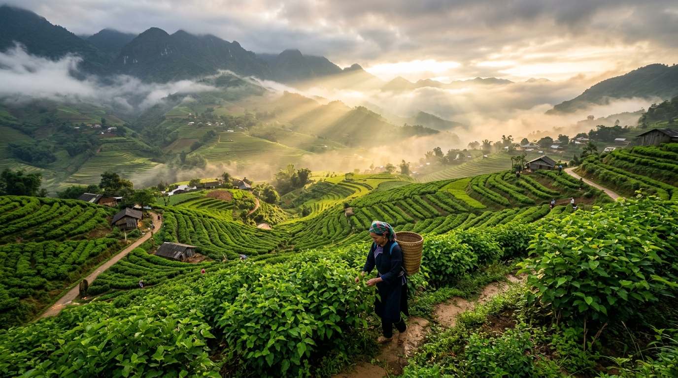 Vùng đồi nương dâu tằm xanh mướt tại miền núi phía Bắc