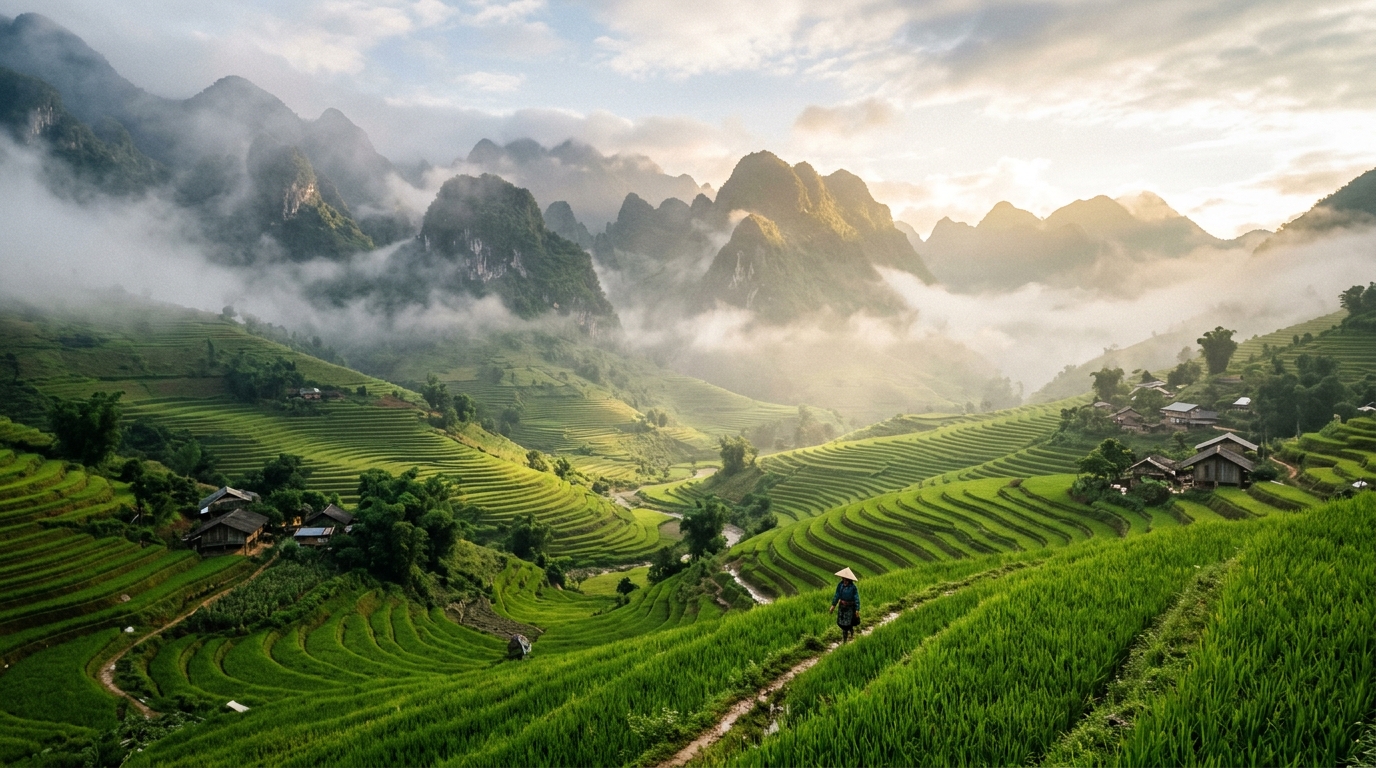 Vùng cao miền núi phía Bắc Việt Nam trập trùng mây núi