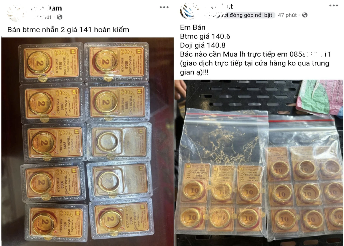 Giá vàng nhẫn Bảo Tín Minh Châu chủ yếu được rao bán trên hội nhóm Facebook ở mức 140 - 141 triệu đồng/lượng, thấp hơn khoảng 2,9 - 4 triệu đồng/lượng so với giá bán ra tại cửa hàng.